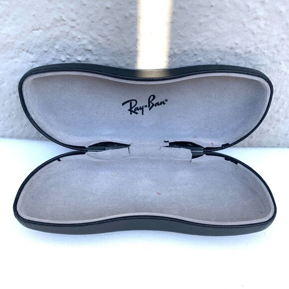 Ray Ban Black Leather Eye Glasses Sunglasses Case Hinged Clamshell Slimline - Picture 2 of 3